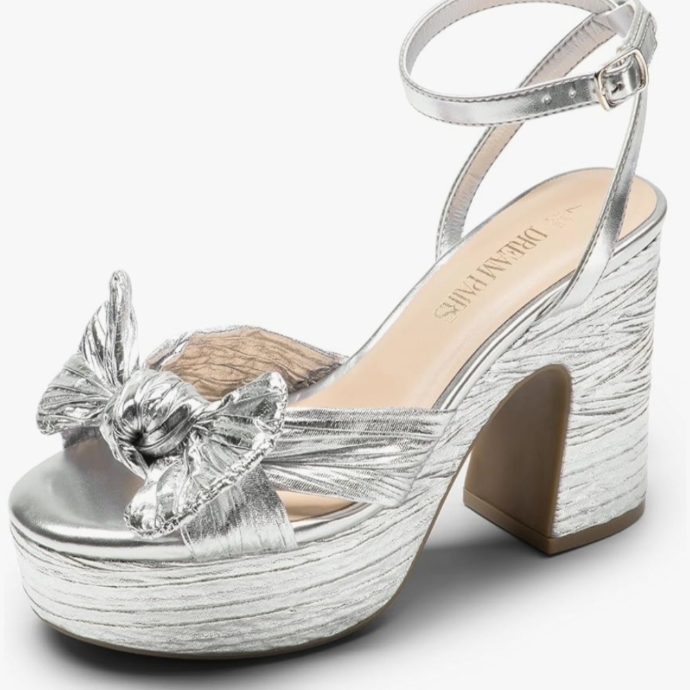 NIB, DREAM PAIRS Women's Chunky Platform Heels Sandals Pleated Bow Knot